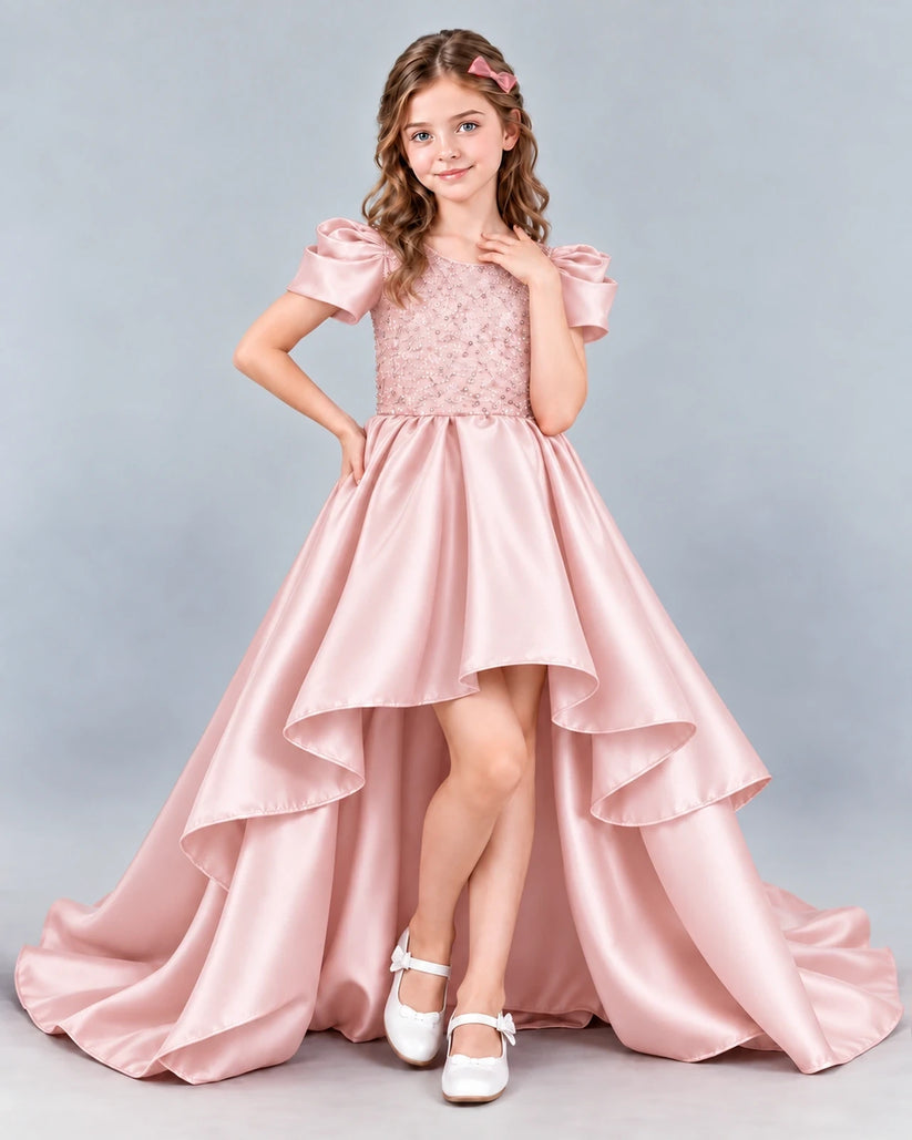 Blush Pink Ball Gown Girls Formal Dress Front