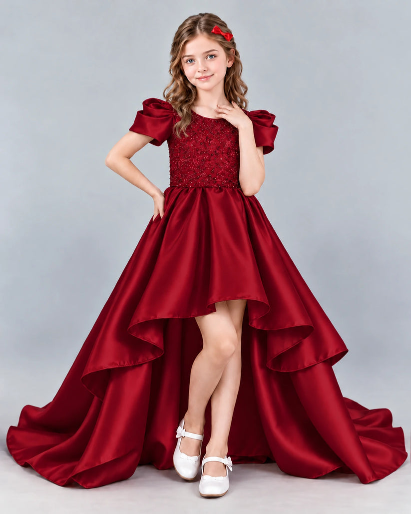 Burgundy Ball Gown Girls Formal Dress Front