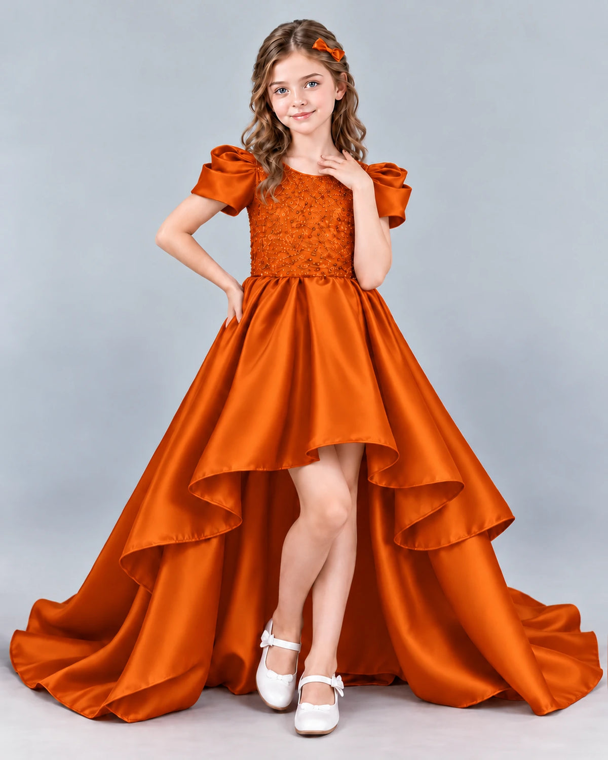 Burnt Orange Ball Gown Girls Formal Dress Front