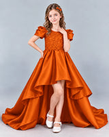 Burnt Orange Ball Gown Girls Formal Dress Front