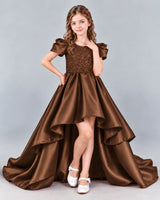 Chocolate Ball Gown Girls Formal Dress Front