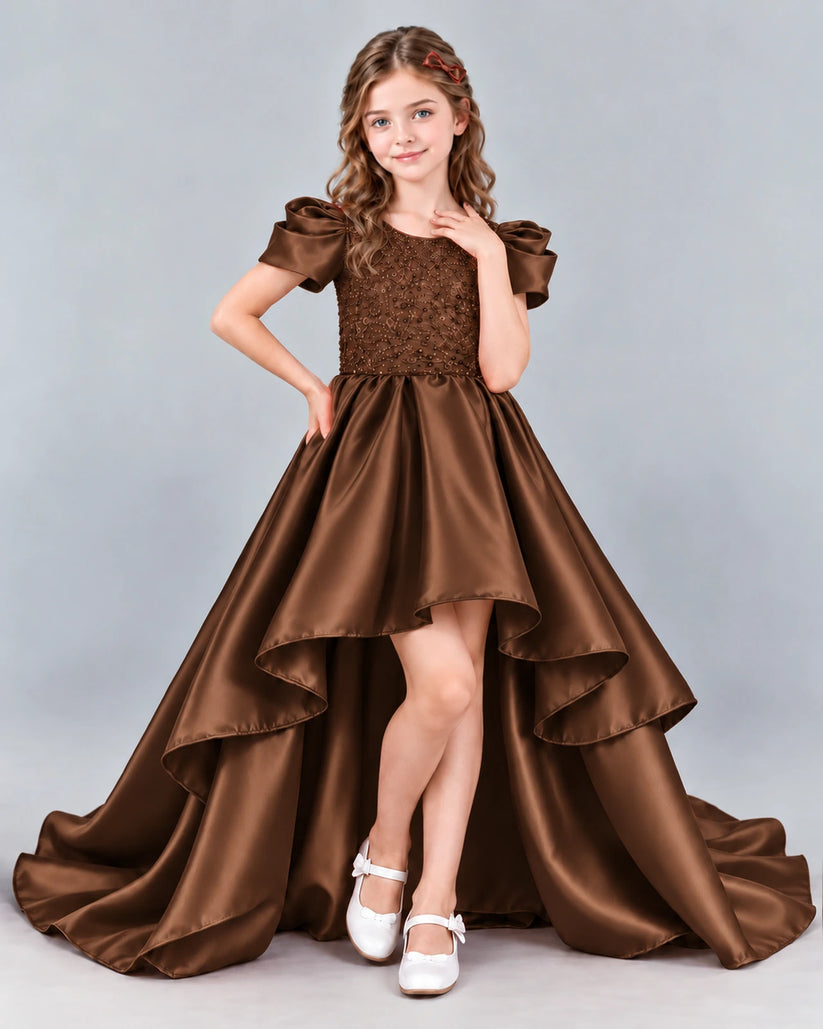 Chocolate Ball Gown Girls Formal Dress Front