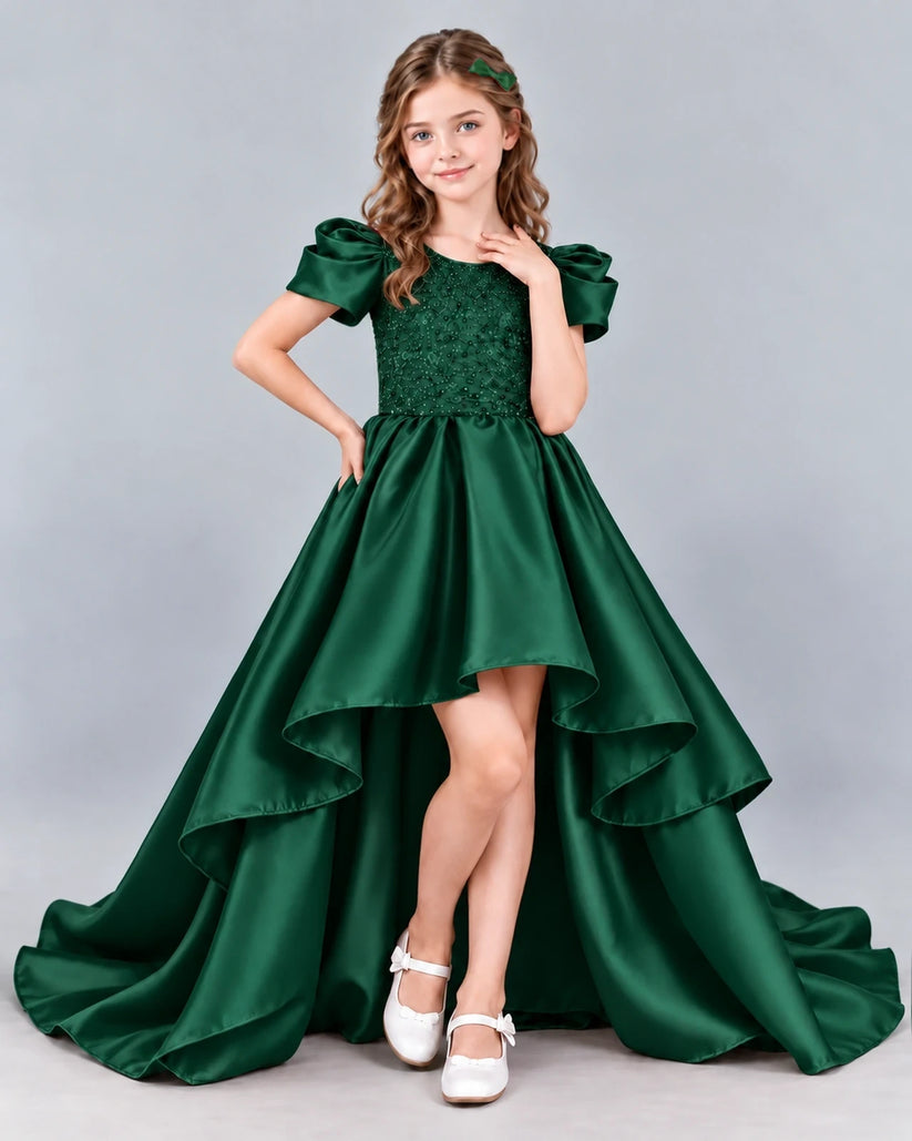 Dark Green Ball Gown Girls Formal Dress Front