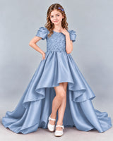 Dusty Blue Ball Gown Girls Formal Dress Front
