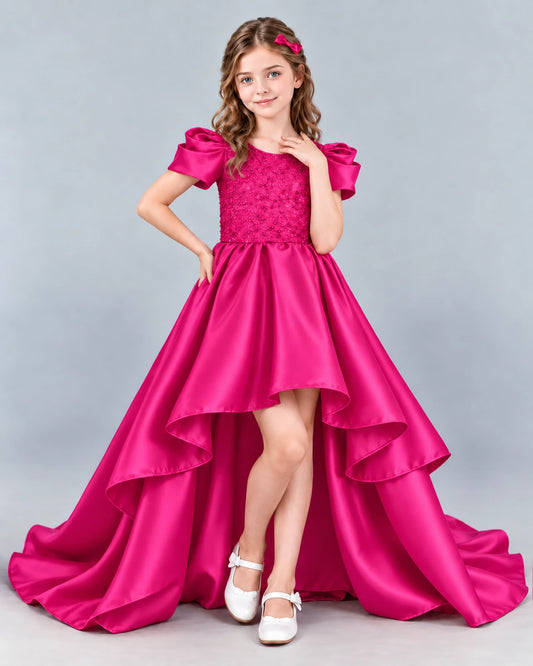 Hot Pink Ball Gown Girls Formal Dress Front