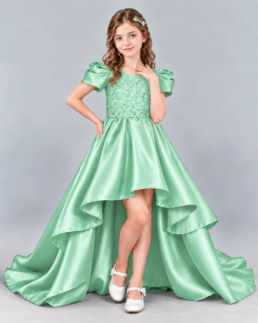 Mint Green Ball Gown Girls Formal Dress Front