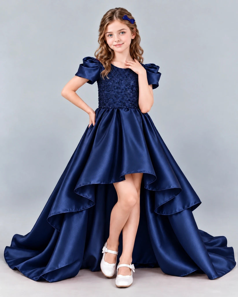Navy Blue Ball Gown Girls Formal Dress Front