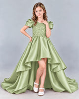 Sage Green Ball Gown Girls Formal Dress Front