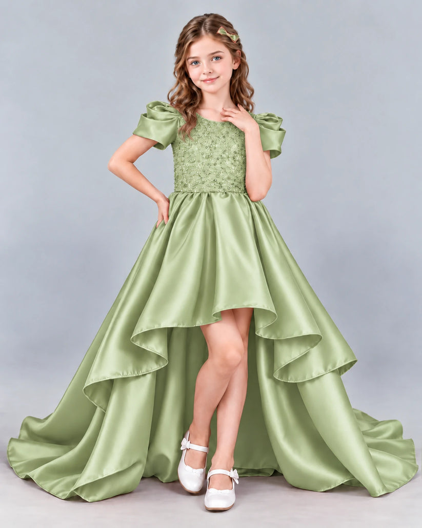 Sage Green Ball Gown Girls Formal Dress Front