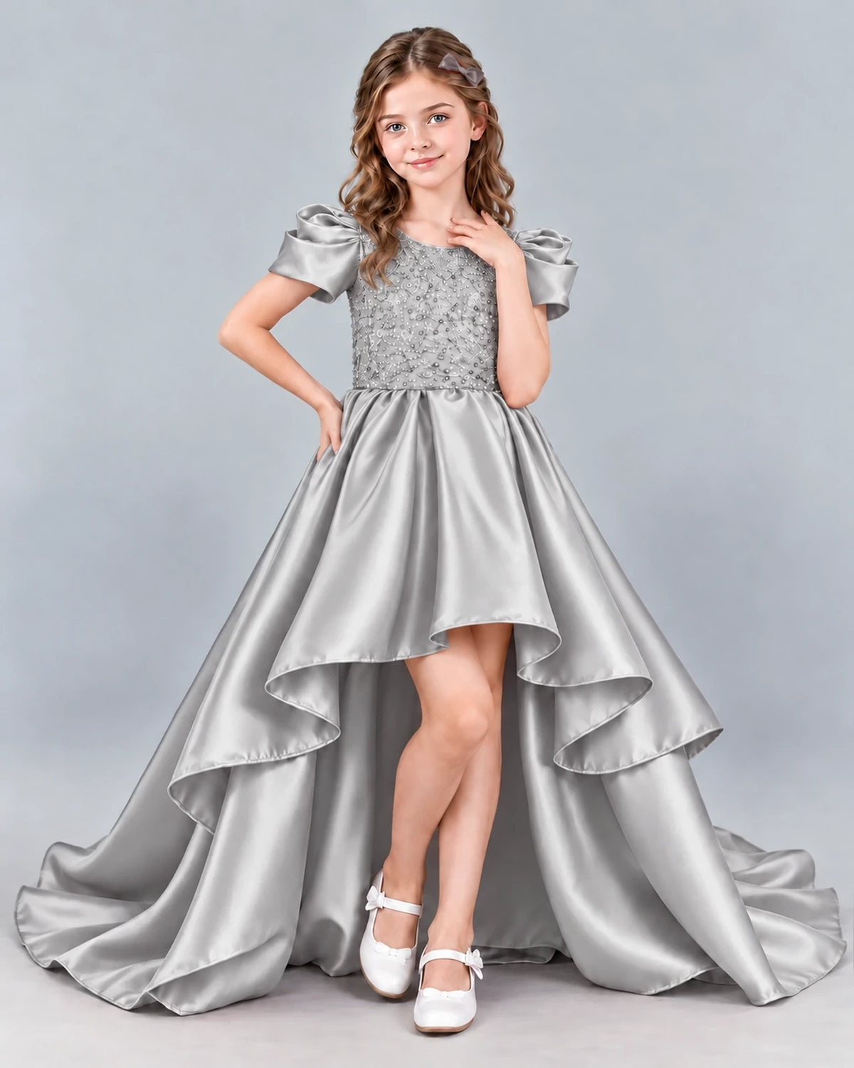 Silver Ball Gown Girls Formal Dress Front