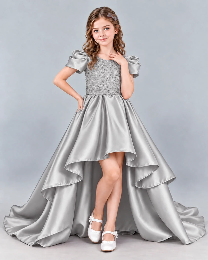 Silver Ball Gown Girls Formal Dress Front