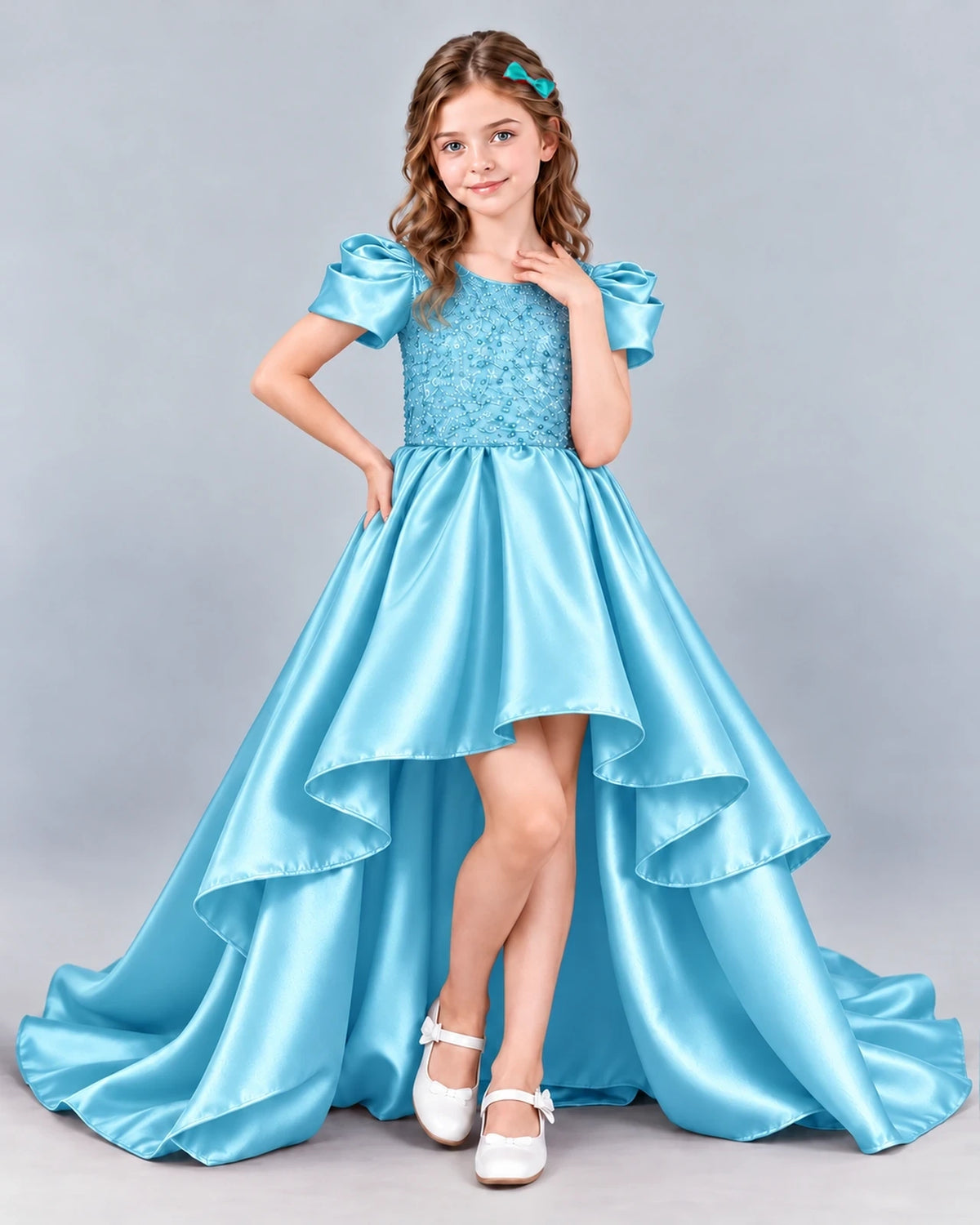 Sky Blue Ball Gown Girls Formal Dress Front
