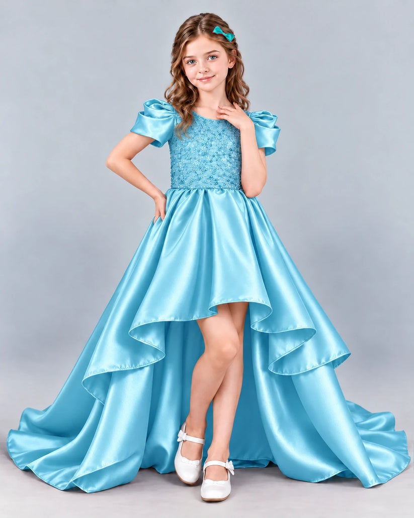 Sky Blue Ball Gown Girls Formal Dress Front