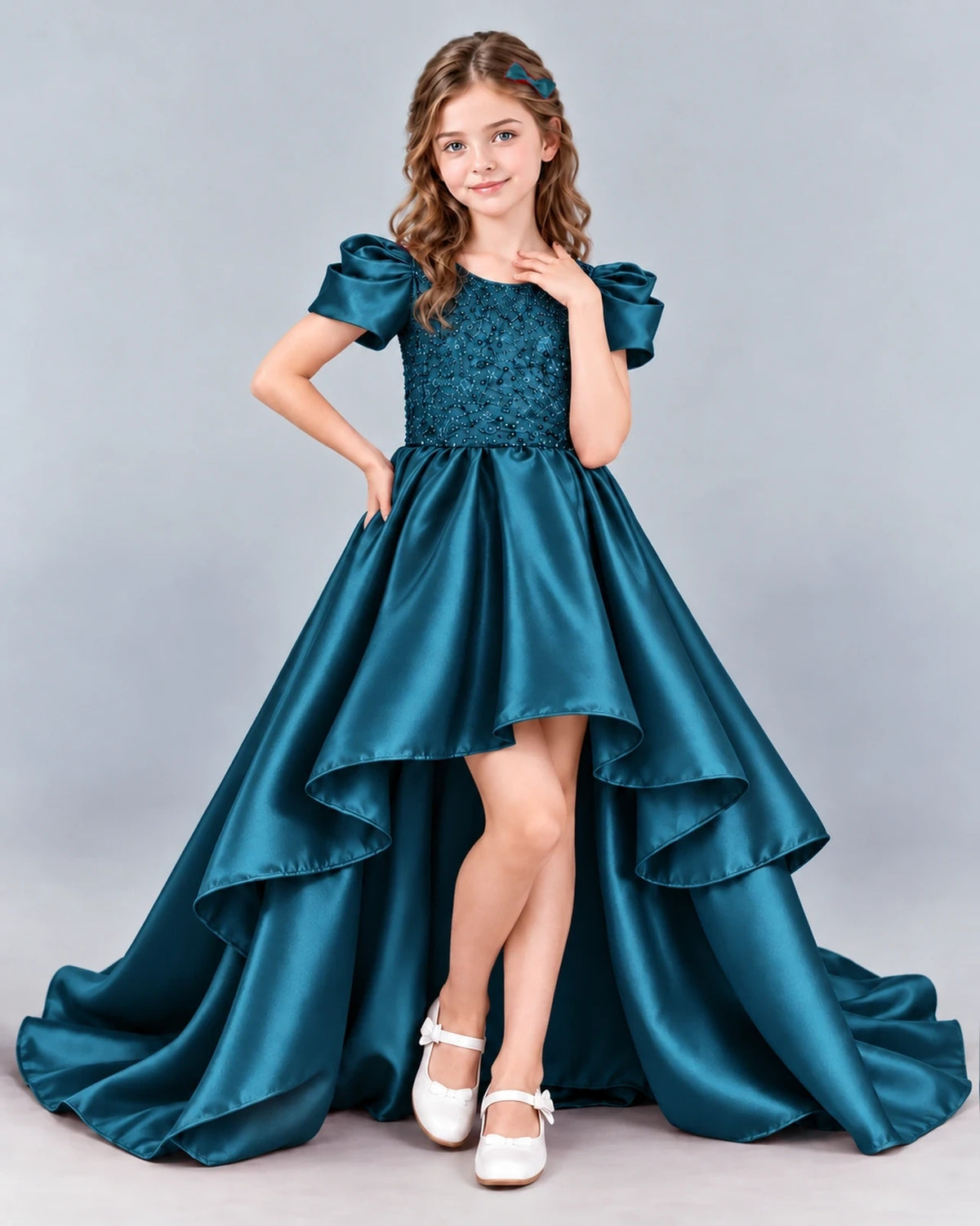 Teal Ball Gown Girls Formal Dress Front