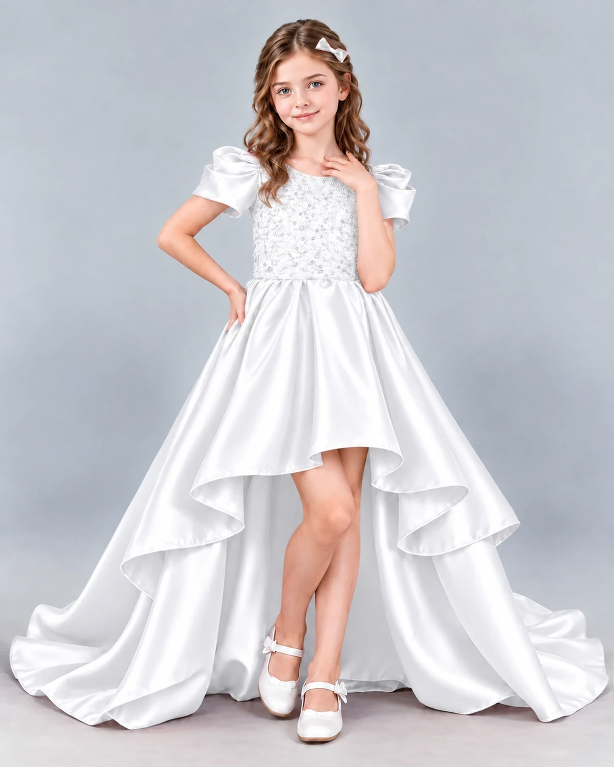White Ball Gown Girls Formal Dress Front