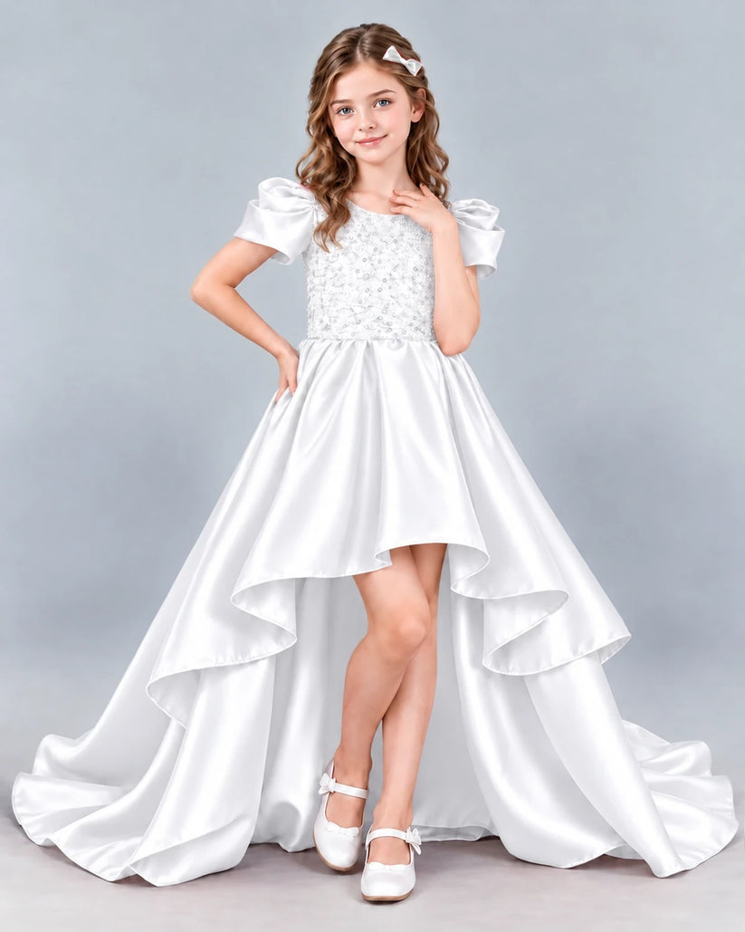 White Ball Gown Girls Formal Dress Front
