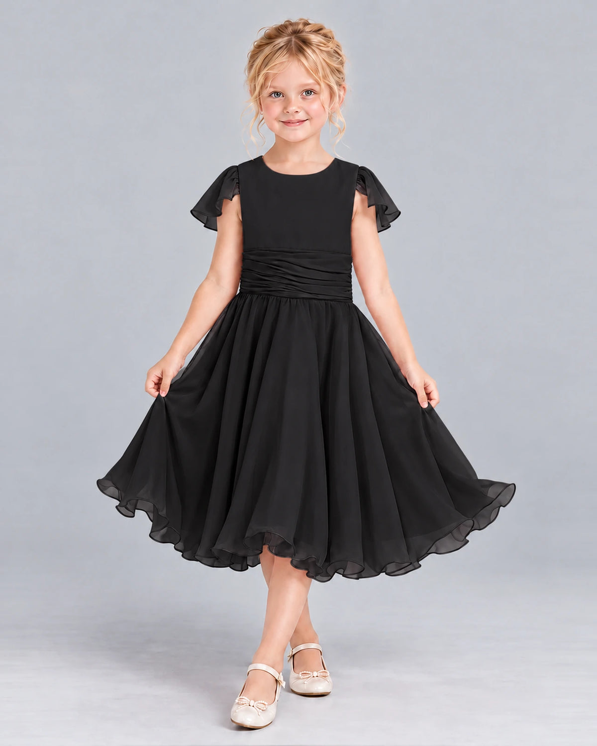 Black A-line Junior Bridesmaid Dress Front