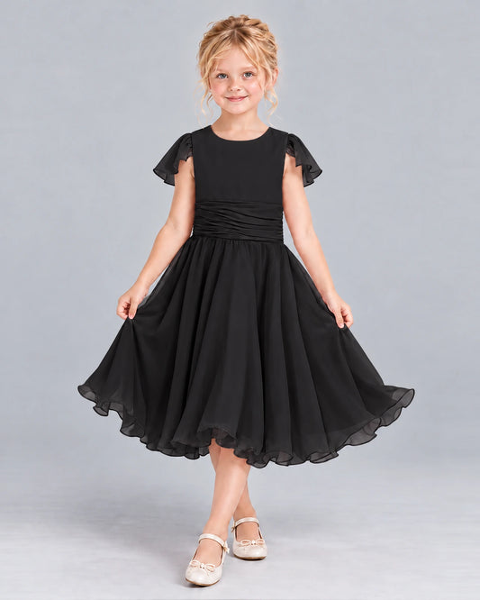 Black A-line Junior Bridesmaid Dress Front