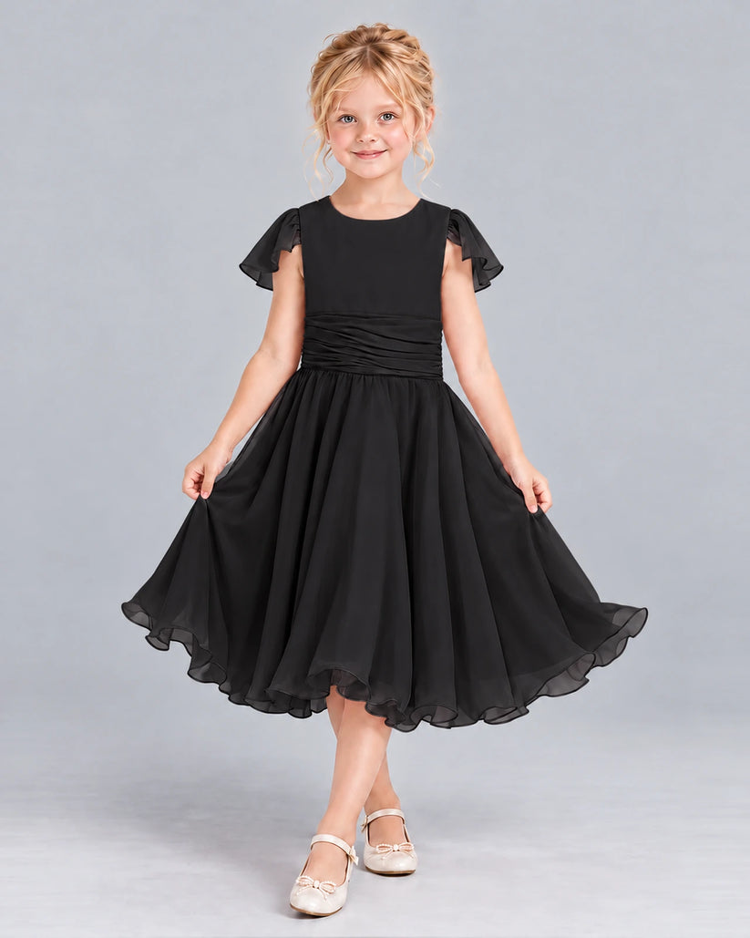 Black A-line Junior Bridesmaid Dress Front