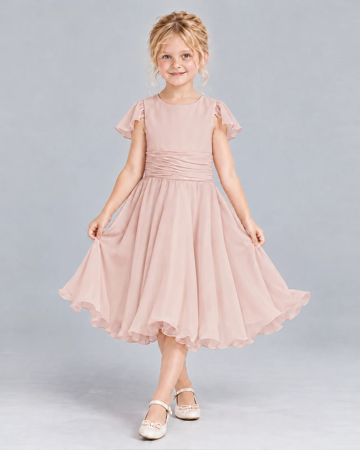 Blush Pink A-line Junior Bridesmaid Dress Front