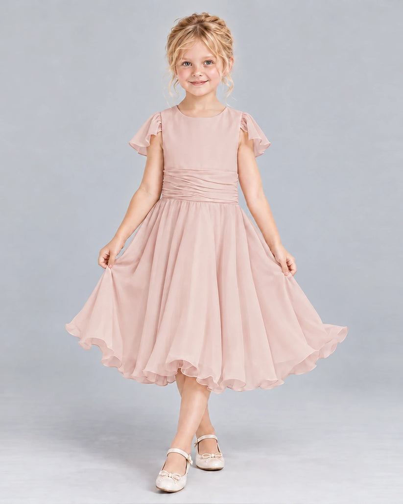 Blush Pink A-line Junior Bridesmaid Dress Front