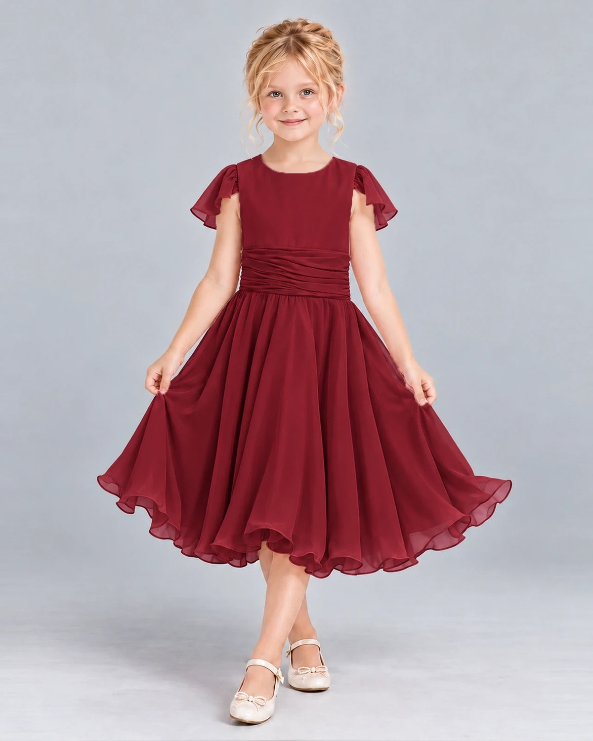 Burgundy A-line Junior Bridesmaid Dress Front