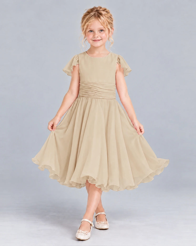 Champagne A-line Junior Bridesmaid Dress Front
