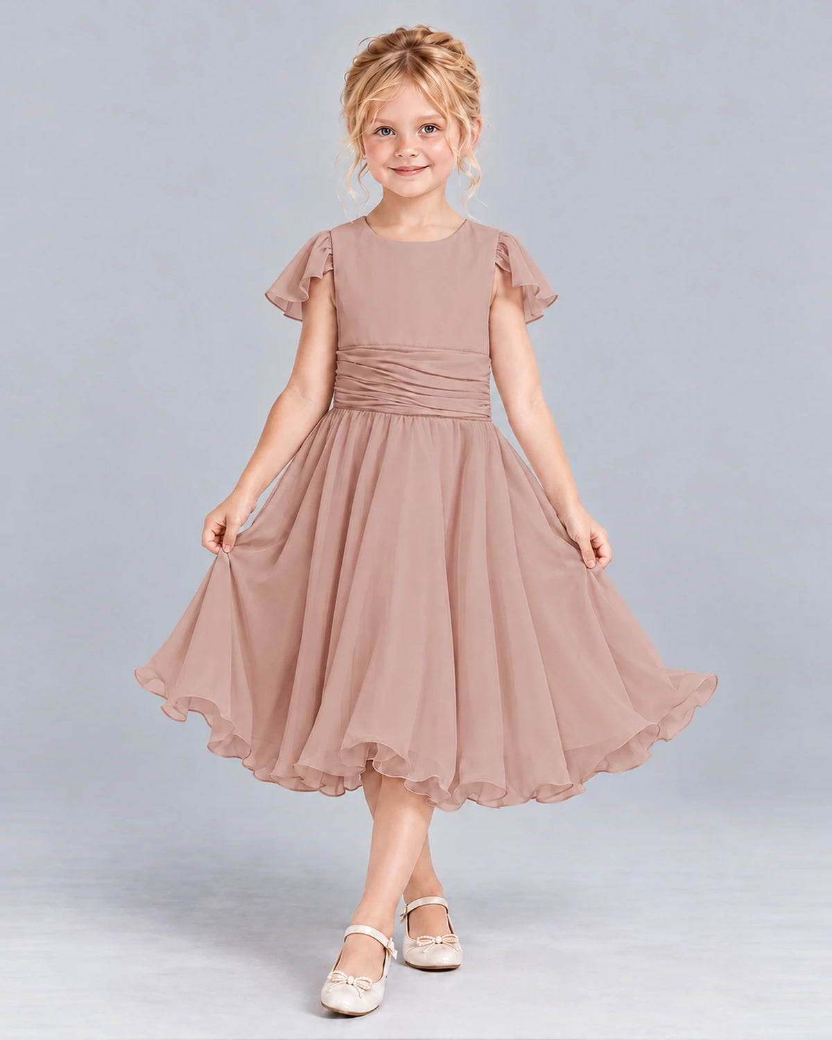 Dusty Rose A-line Junior Bridesmaid Dress Front