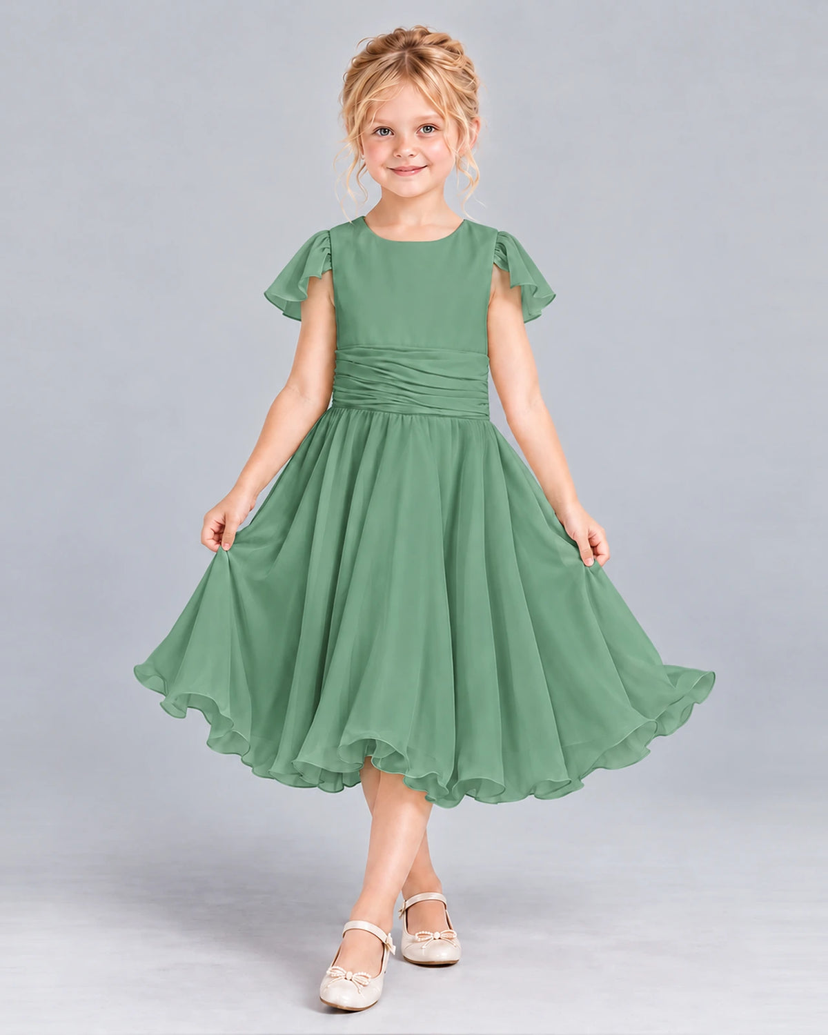 Eucalyptus A-line Junior Bridesmaid Dress Front