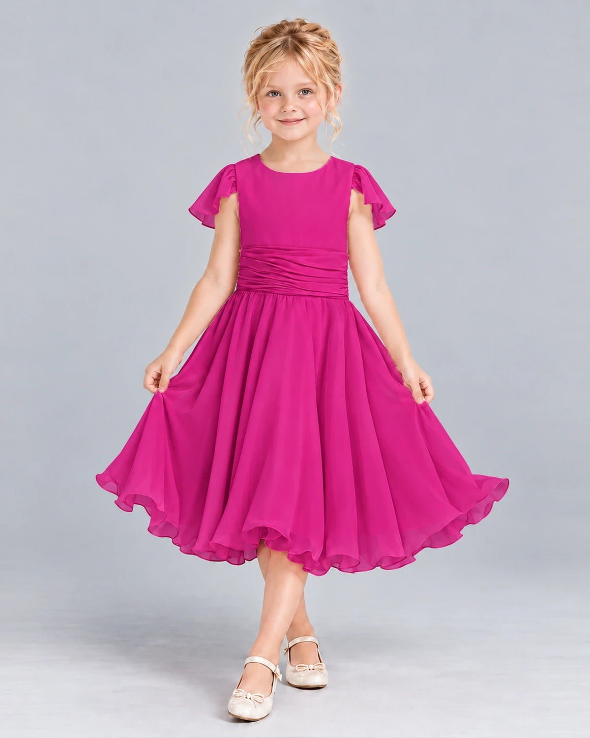 Hot Pink A-line Junior Bridesmaid Dress Front