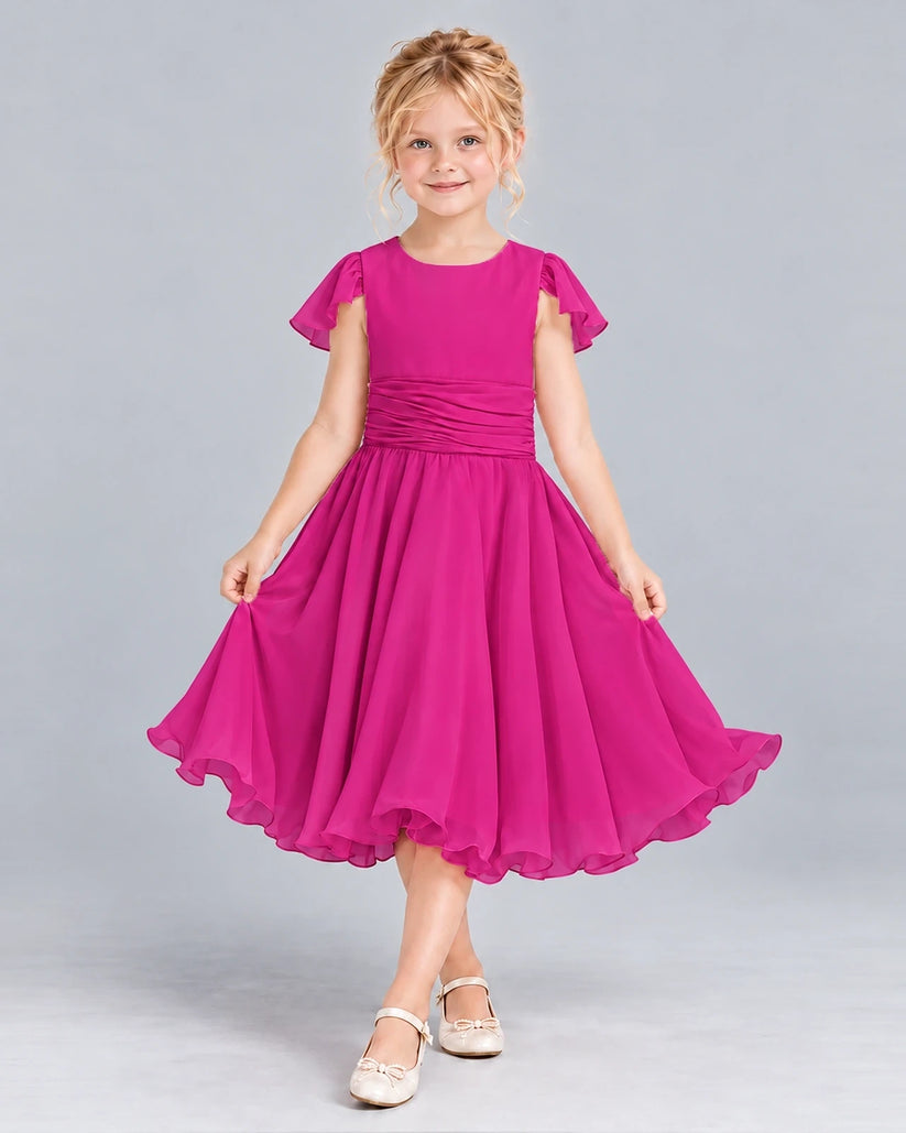 Hot Pink A-line Junior Bridesmaid Dress Front