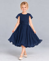 Navy Blue A-line Junior Bridesmaid Dress Front