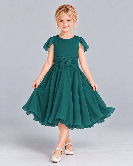 Peacock A-line Junior Bridesmaid Dress Front