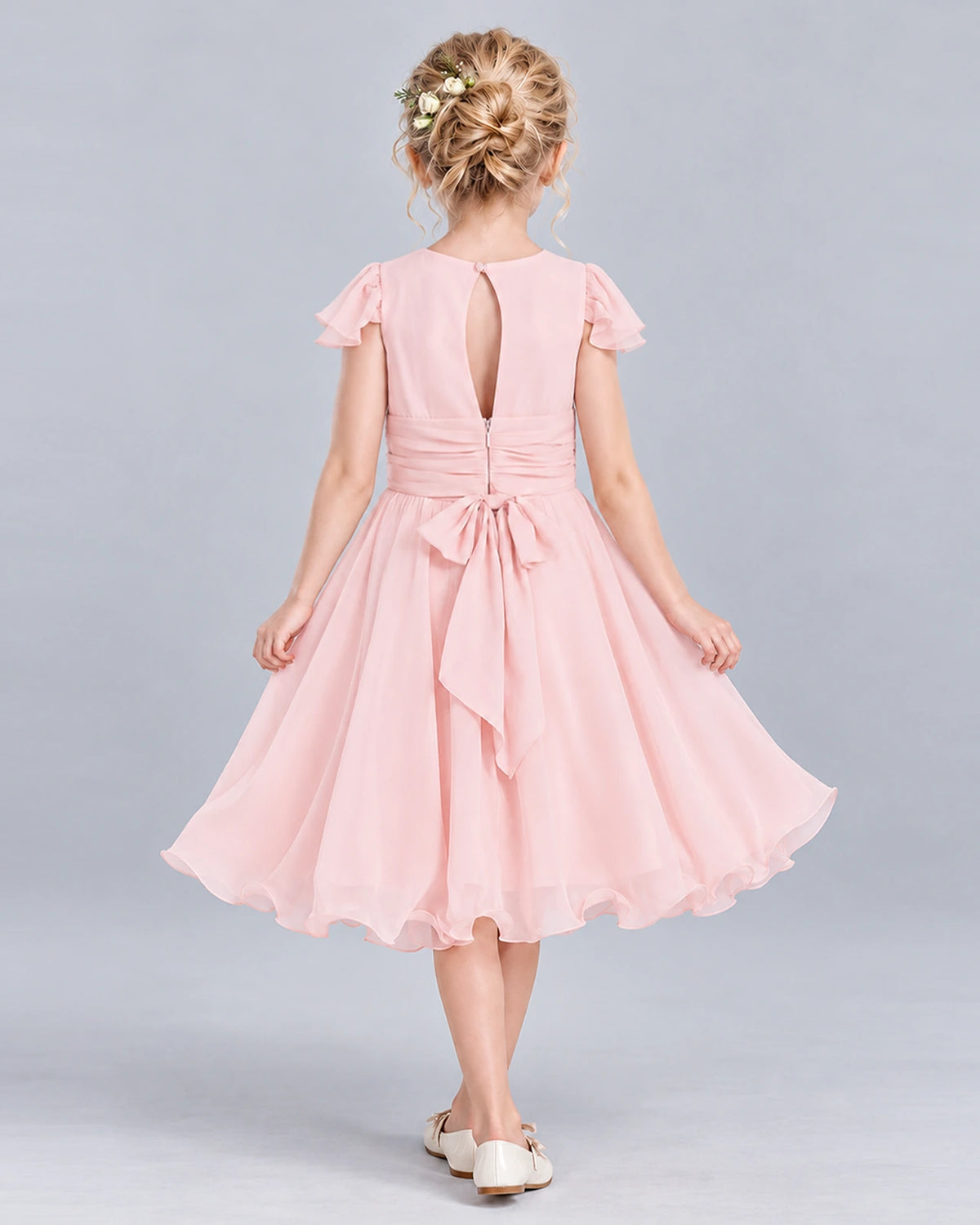 Pink A-line Junior Bridesmaid Dress Back [Shared]