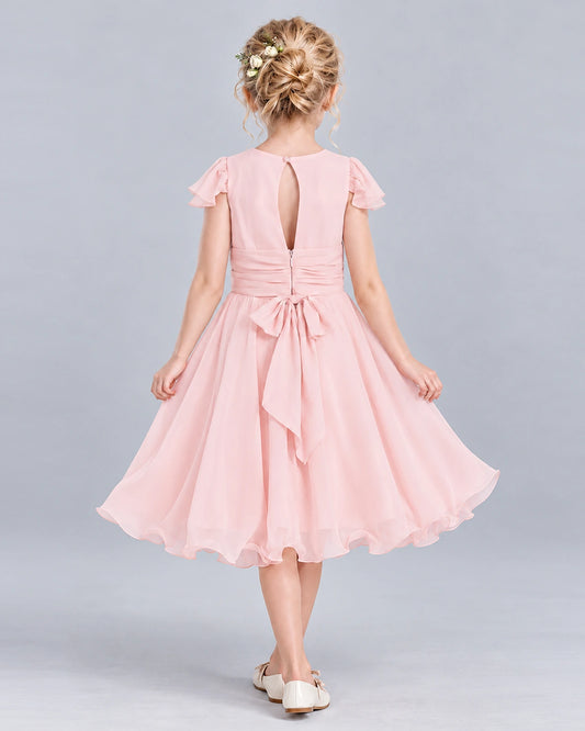 Pink A-line Junior Bridesmaid Dress Back [Shared]