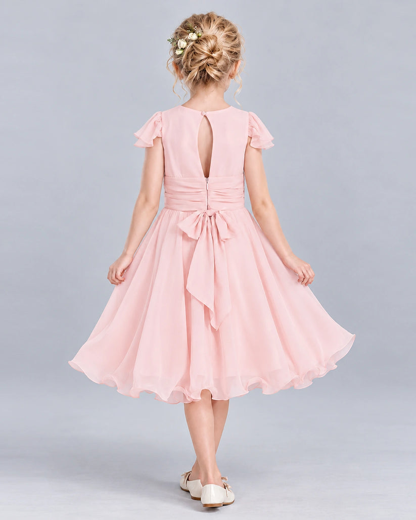 Pink A-line Junior Bridesmaid Dress Back [Shared]