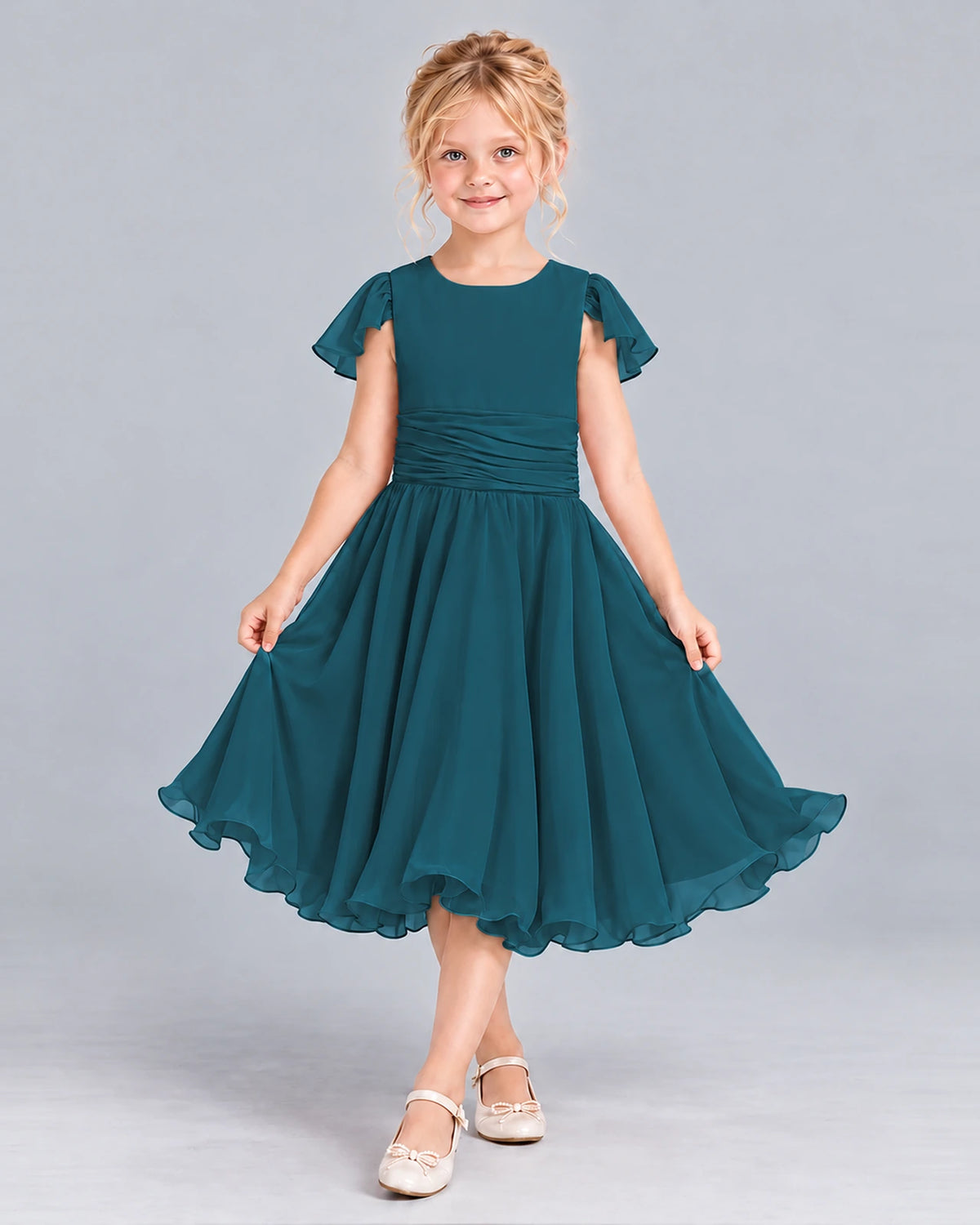 Teal A-line Junior Bridesmaid Dress Front