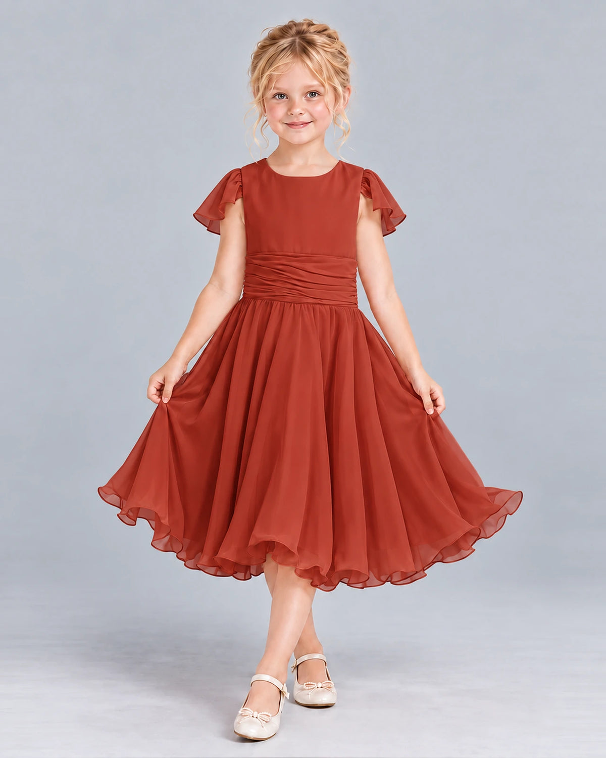 Vermilion A-line Junior Bridesmaid Dress Front