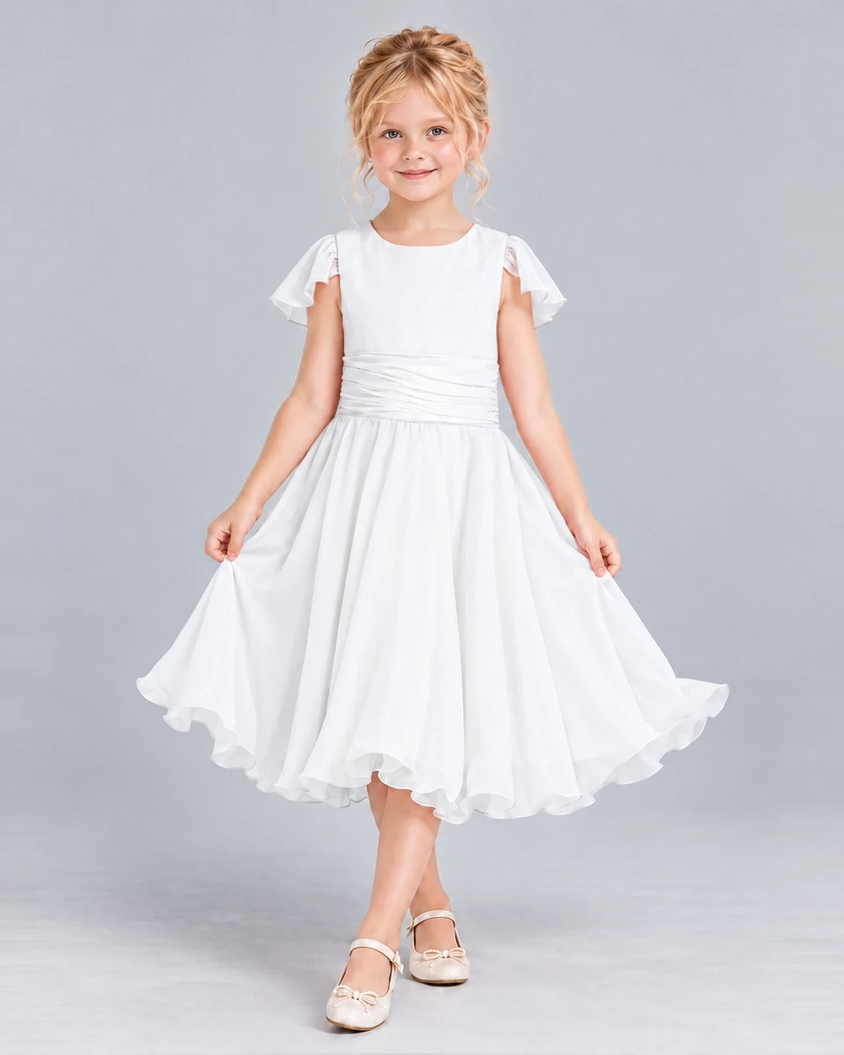 White A-line Junior Bridesmaid Dress Front