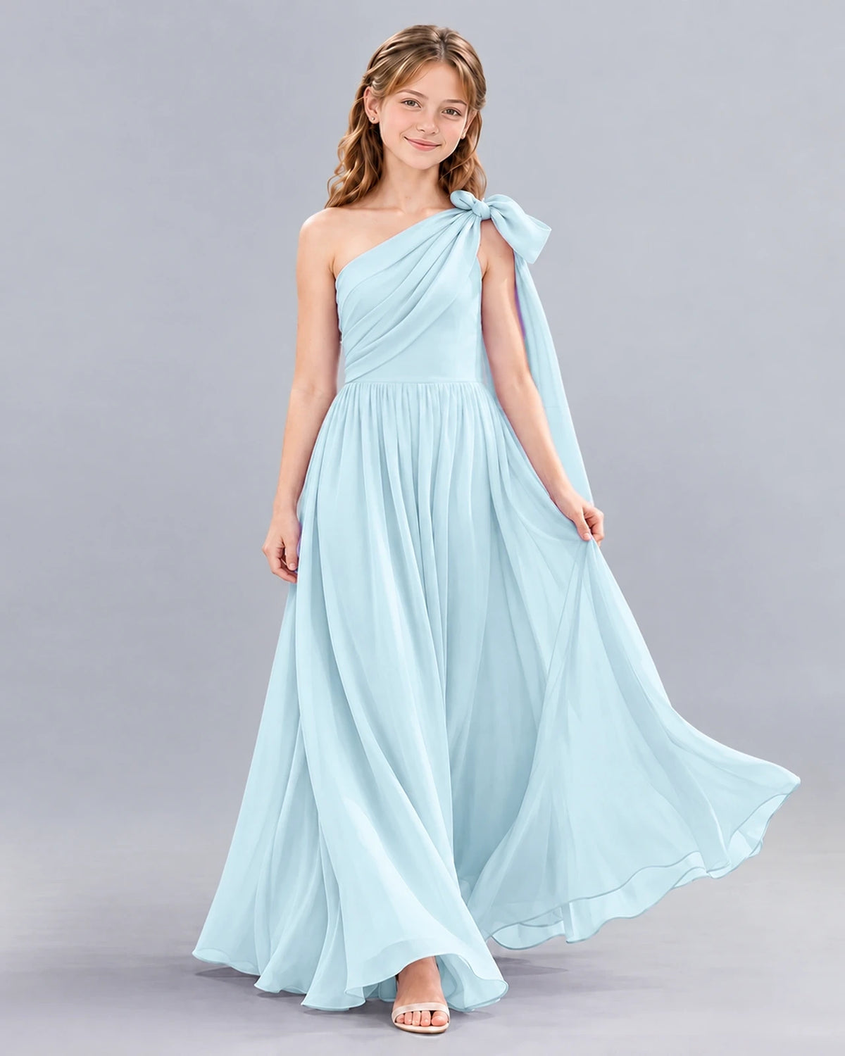 Baby Blue A-line Junior Bridesmaid Dress Front