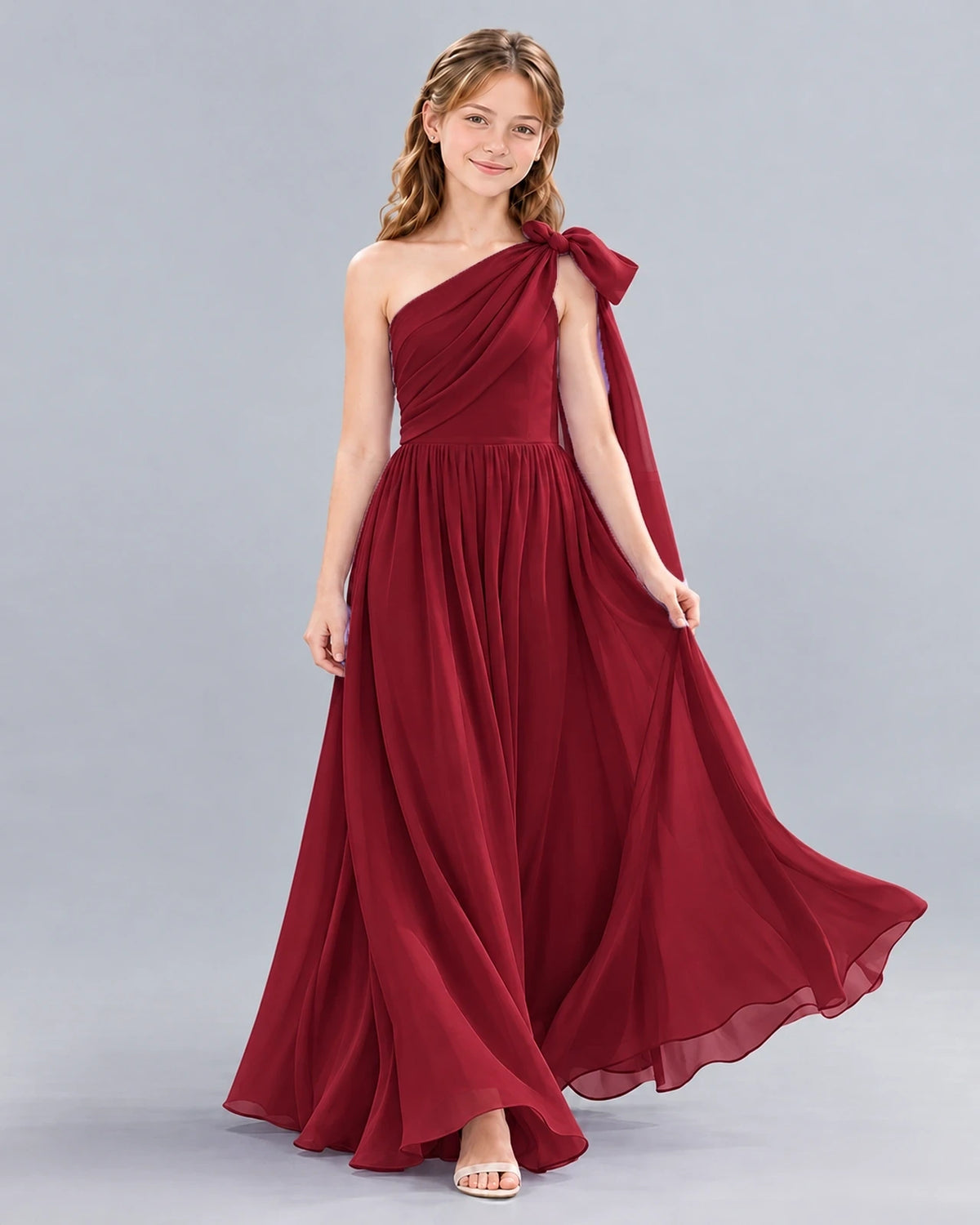 Burgundy A-line Junior Bridesmaid Dress Front