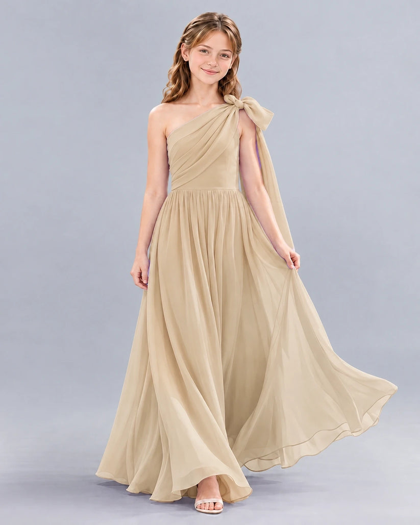 Champagne A-line Junior Bridesmaid Dress Front
