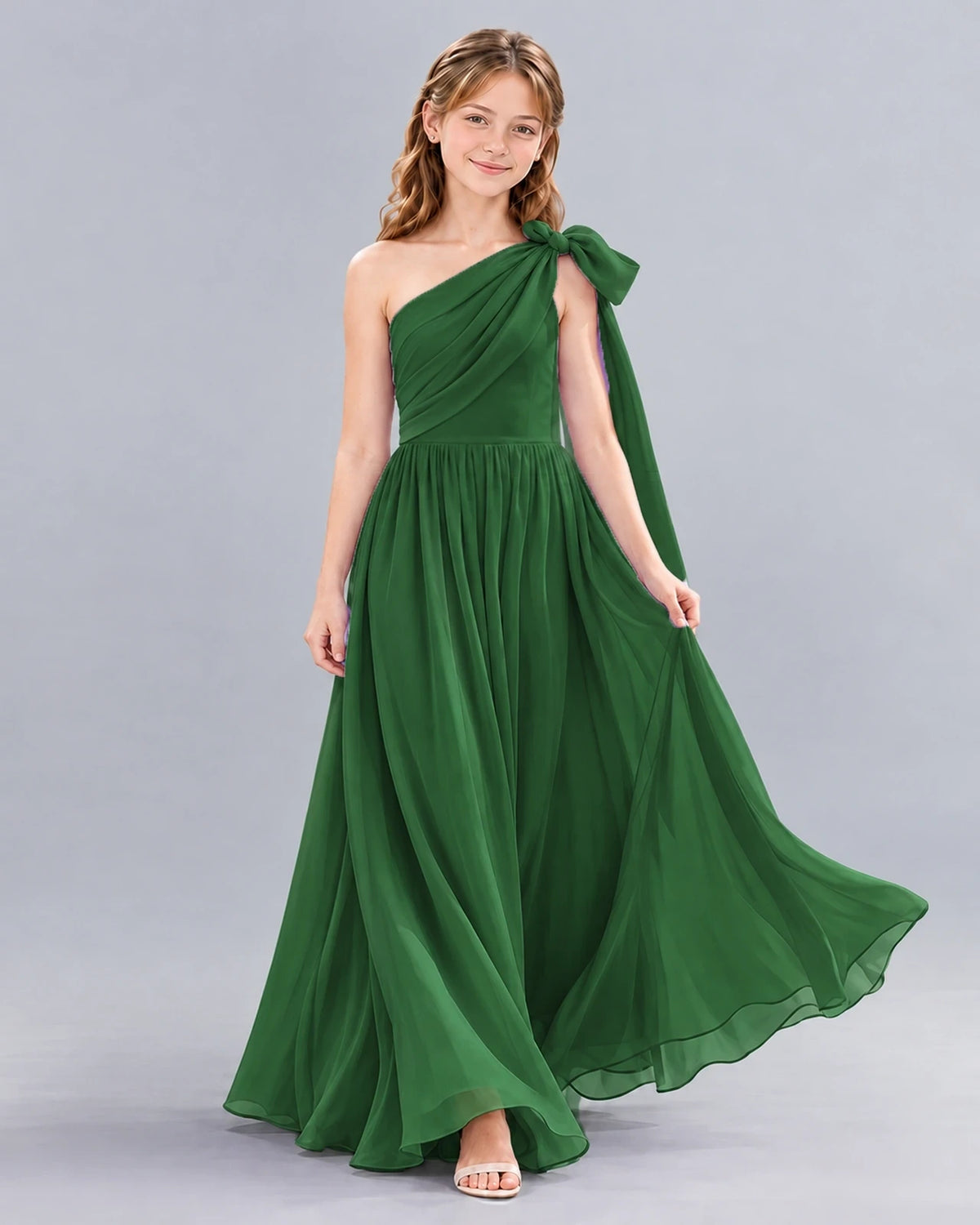 Emerald Green A-line Junior Bridesmaid Dress Front