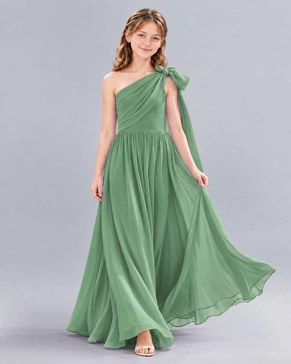 Eucalyptus A-line Junior Bridesmaid Dress Front