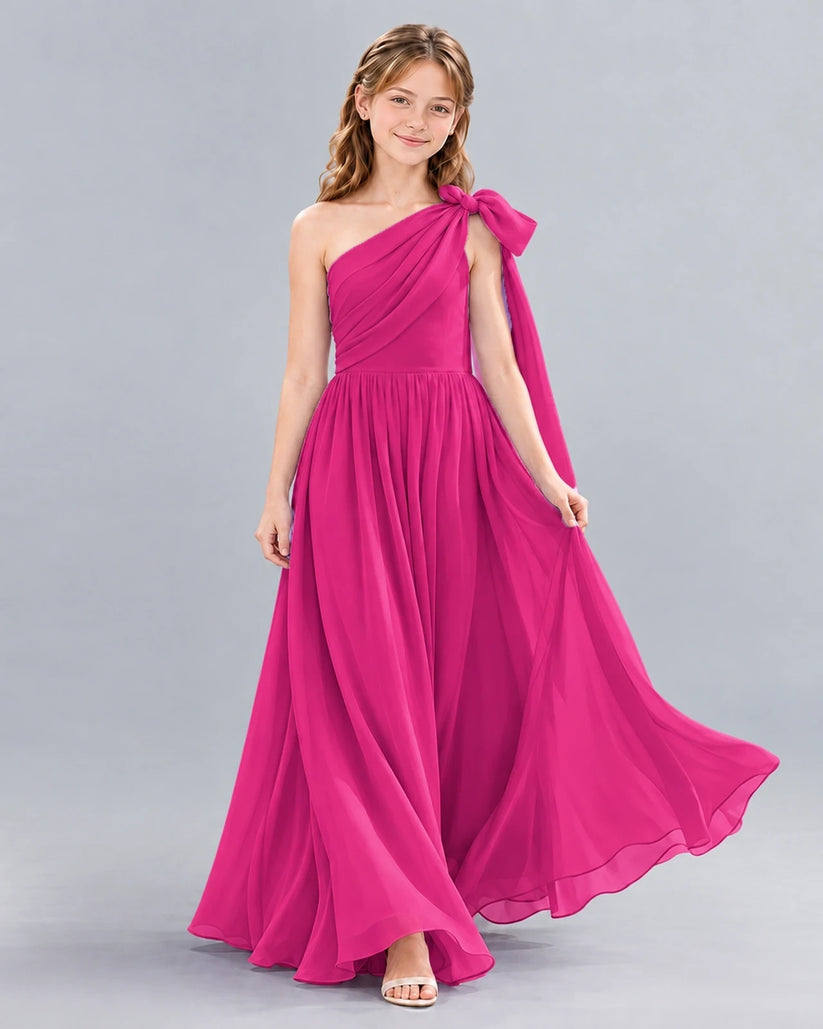 Hot Pink A-line Junior Bridesmaid Dress Front
