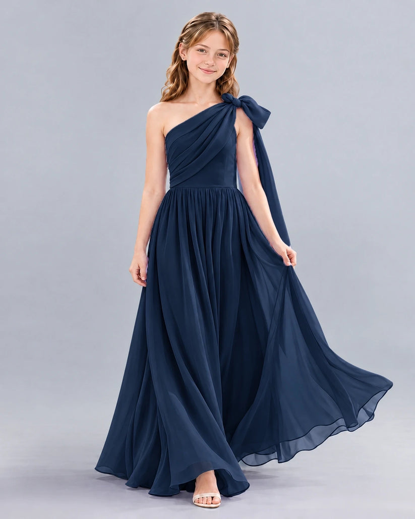Navy Blue A-line Junior Bridesmaid Dress Front