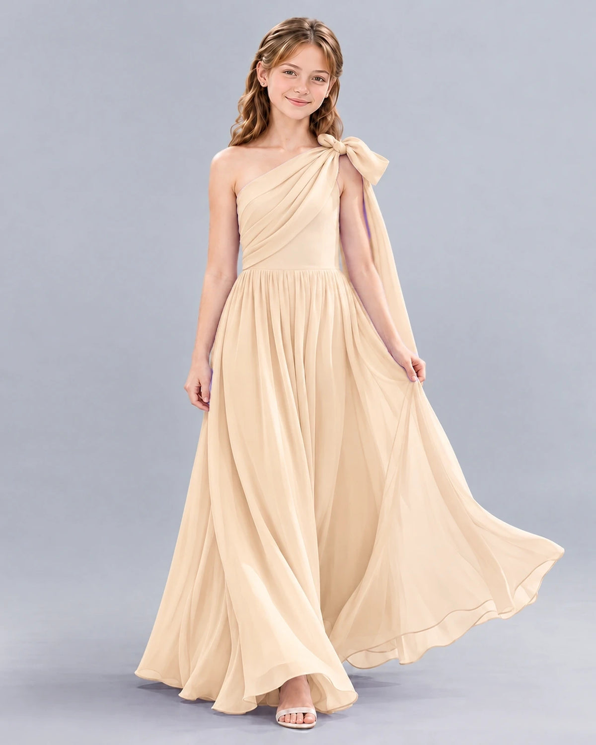 Peach A-line Junior Bridesmaid Dress Front