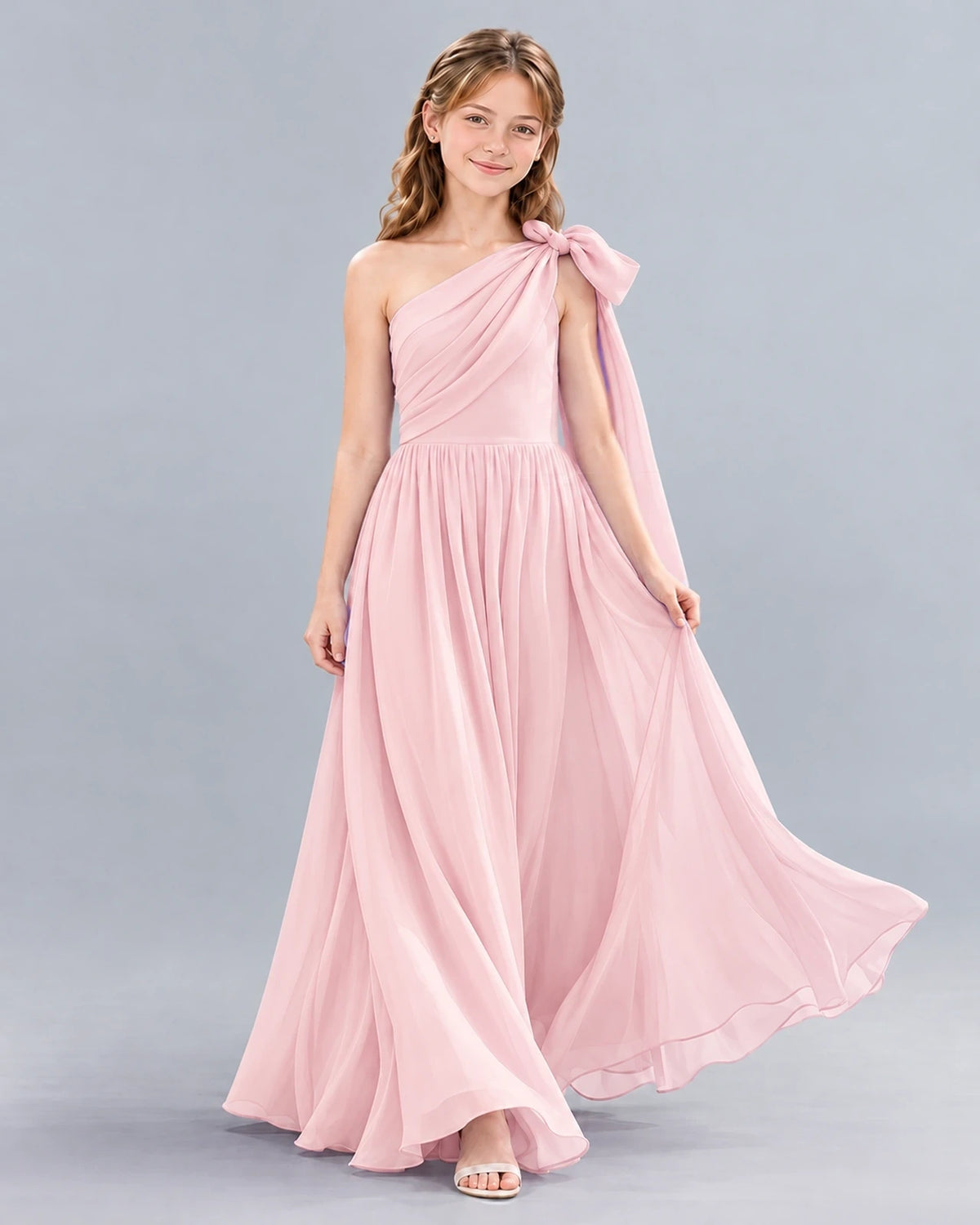 Pink A-line Junior Bridesmaid Dress Front