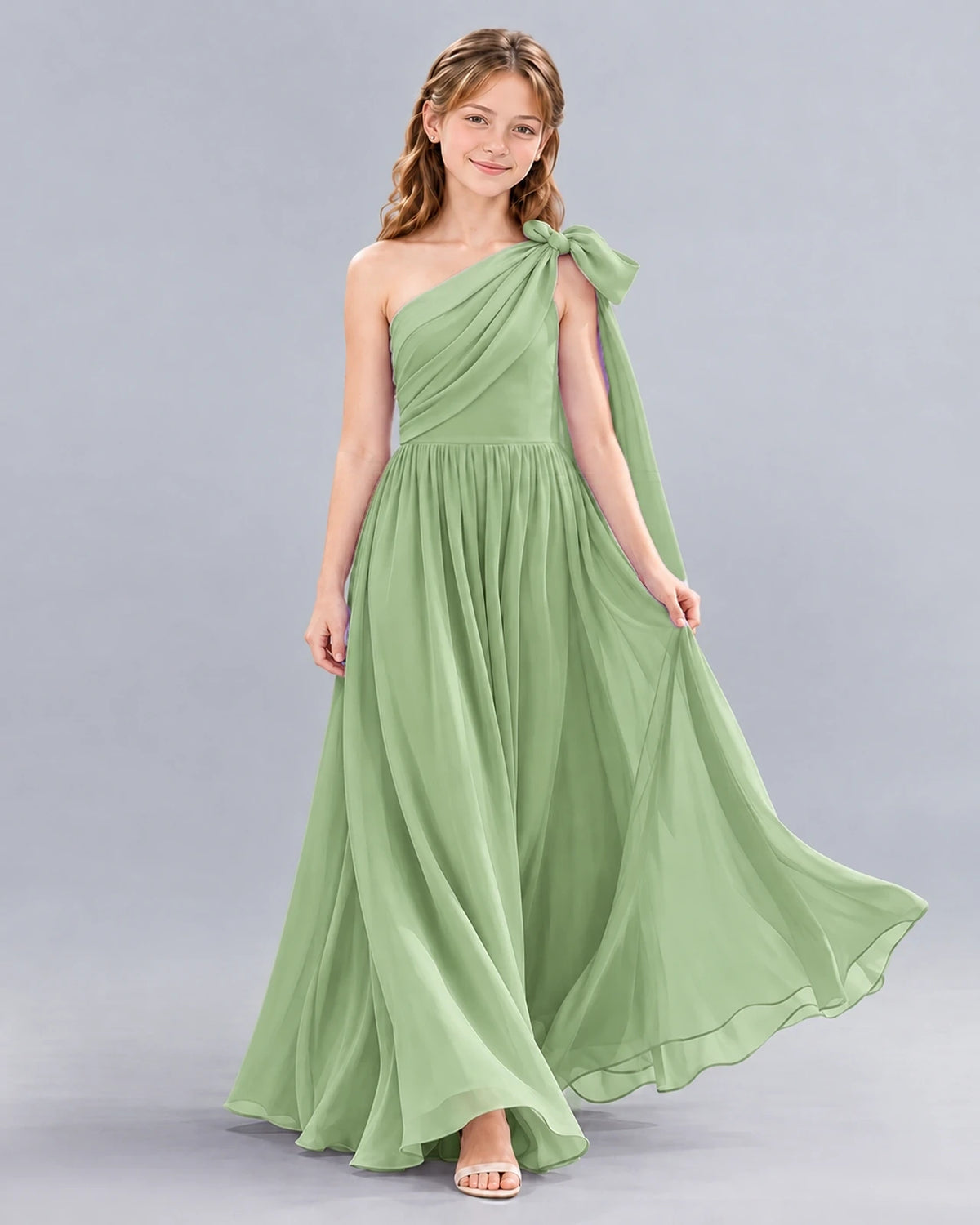 Sage Green A-line Junior Bridesmaid Dress Front