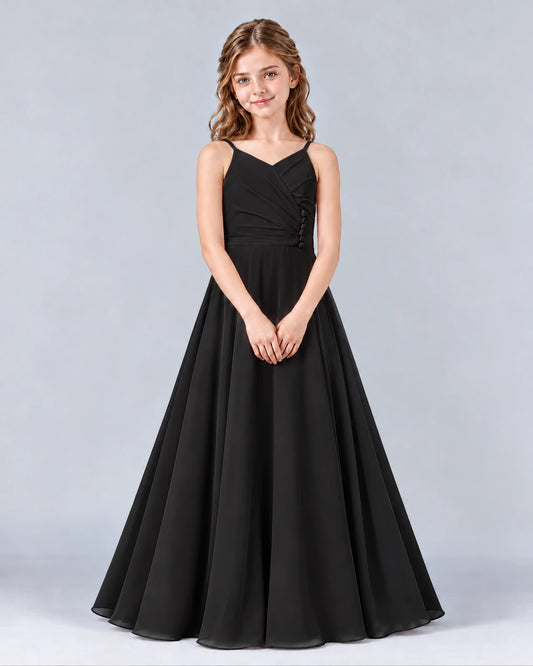 Black A-line Junior Bridesmaid Dress Front